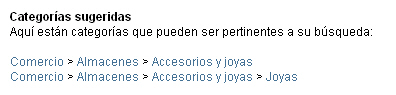 categorías sugeridas